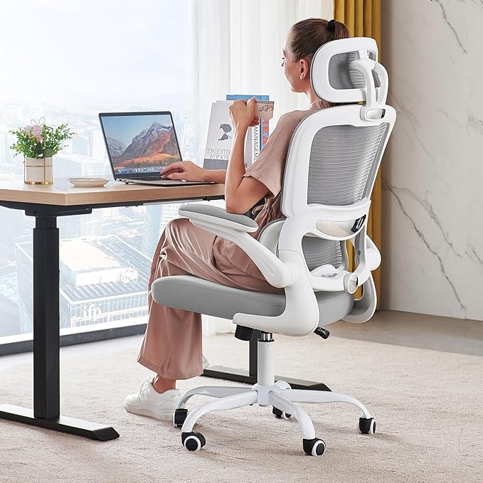 TRALT Office Chair Ergonomic Desk Chair - Gaming Chair with Lumbar Support | 330 LBS Home Office Desk Chairs with Headrest, Reading Chair with Flip-up Armrests, Comfortable Computer Chairs (1, Grey) by TRALT
