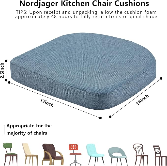 Nordjager Chair Cushions for Dining Chairs, 4 Pack Memory Foam Cushion | 2.5" Thick Chair Cushion; Waterproo Surface with 17" x 16" Size for Kitchen & Dining Chairs, Secure Ties and Washable Cover. - Image 5