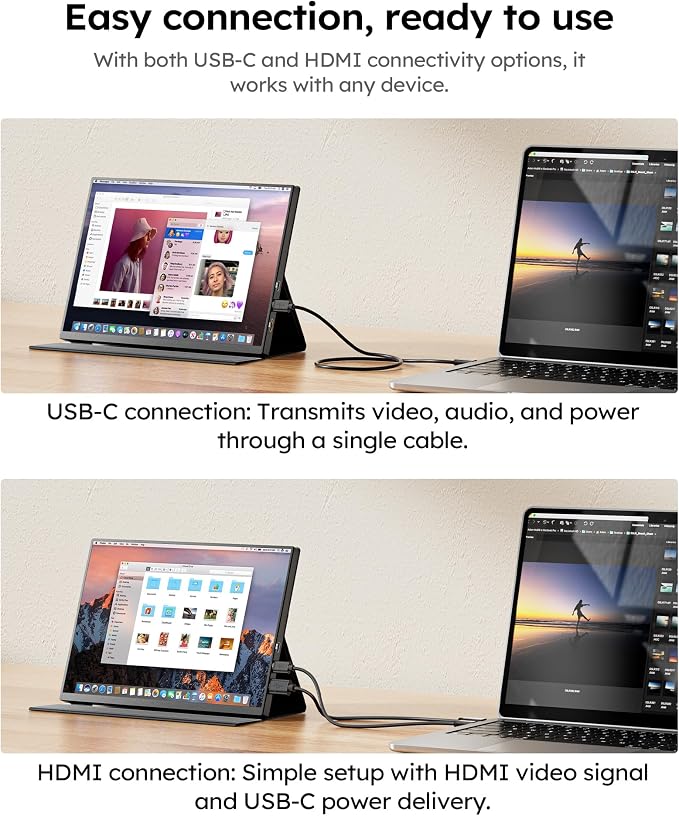 Portable Monitor,10.5" HDR 1280P Ultra-Thin 100% sRGB Travel Portable Monitor for Laptop, 420 Nits Mini Secondary Display with Protective Case & Speaker, Monitors for Laptop, PC Mac Phone PS4/5 Xbox - Image 4