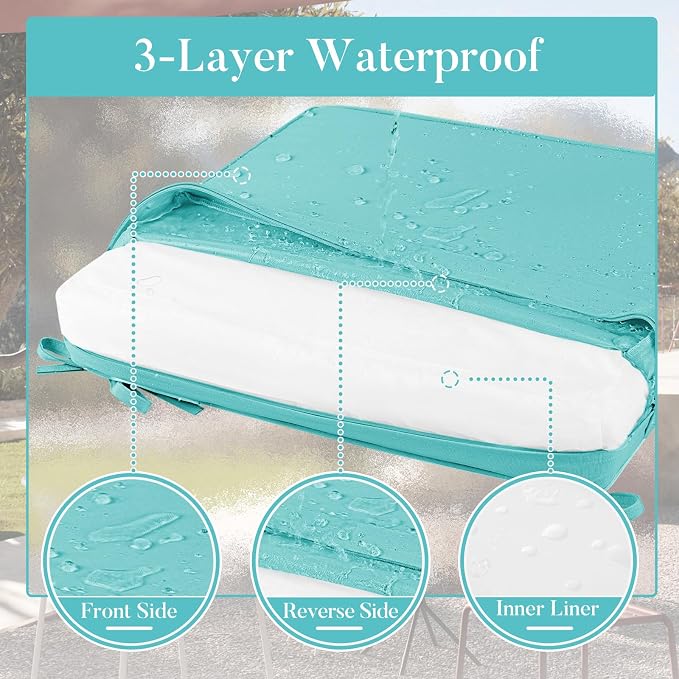 Basic Beyond Outdoor Chair Cushions for Patio Furniture, Waterproof Outdoor Seat Cushions Set of 4 19 x 19, Patio Chair Cushions Set of 4 with Ties and Handle, Teal - Image 4