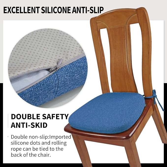 SINOSSO 4 Pack Memory Foam Chair Cushions for Dining Chairs, Friendly Woven Fabric 16" U-Shape Comfortable Kitchen Chair Pads, Removable Slip Resistant Seat Cushions (Set of 4, Blue) - Image 6