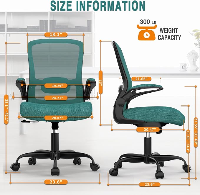 Ergonomic Office Chair w/Adjustable Lumbar, Flip Armrest, 135° Recline | Supports 300 lbs · Seat 19.48"–23.4" · Breathable mesh · 20–30 min assembly · 5-year warranty - Image 2
