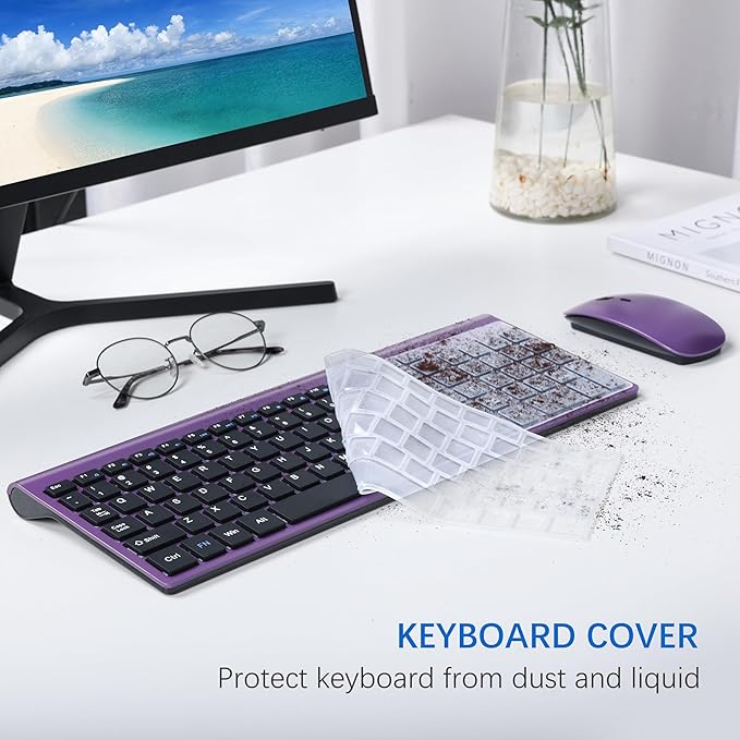 Wireless Keyboard and Mouse Ultra Slim Combo, TopMate - Purple Black | 2.4G Silent Compact 2400DPI Mouse and Scissor Switch Keyboard Set with Cover, Batteries Included, for PC/Laptop/Windows/Mac - Image 5