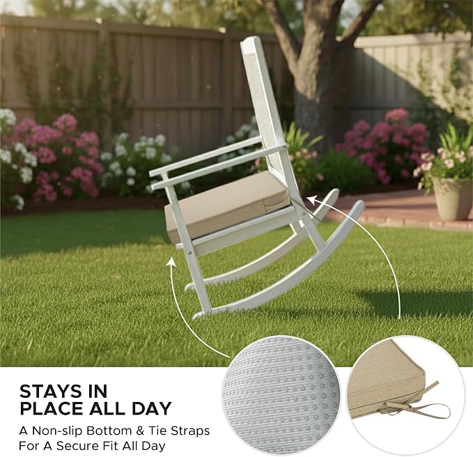Outdoor Chair Cushions, Water-Resistant & Fade-Resistant, Patio Furniture Square Seat Replacement Chair Pads with Ties, Removable Cover, Non-Slip Bottom, Set of 2, 22 x 22 Inch, Natural - Image 5