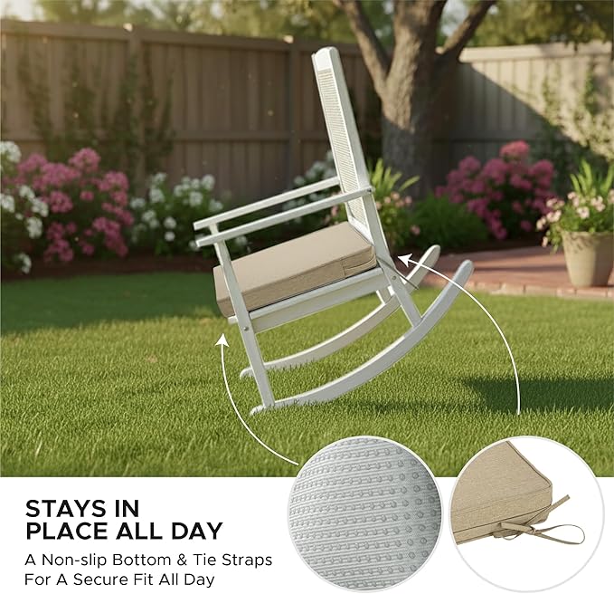 Outdoor Chair Cushions, Water-Resistant & Fade-Resistant, Patio Furniture Square Seat Replacement Chair Pads with Ties, Removable Cover, Non-Slip Bottom, Set of 2, 19 x 19 Inch, Natural - Image 5