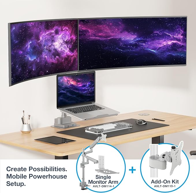 AVLT Single 40 Inch Monitor Head Add-On Kit for Pole Top Mount – Gray | Fits Ultrawide Screen, Supports 26.4 lbs (12kg), for 1.38" (35mm), VESA Compatible, Workspace Upgrade Extension Arm - Image 6