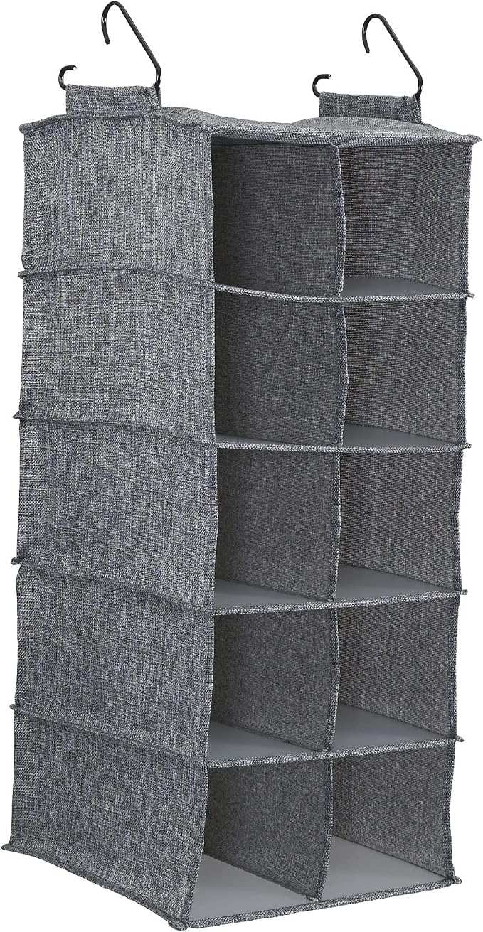 Household Essentials 10 Pocket Double Hang Canvas Shoe Organizer Side‑by‑Side Hanging Storage, Gray by HouseholdEssentials