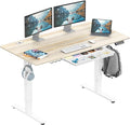 SHW 55 x 28 Electric Height Adjustable Standing Desk w/Drawer, Maple | w/ Memory Presets and Cable Management | Drawer with adjustable compartments | Hanging Hooks by SHW