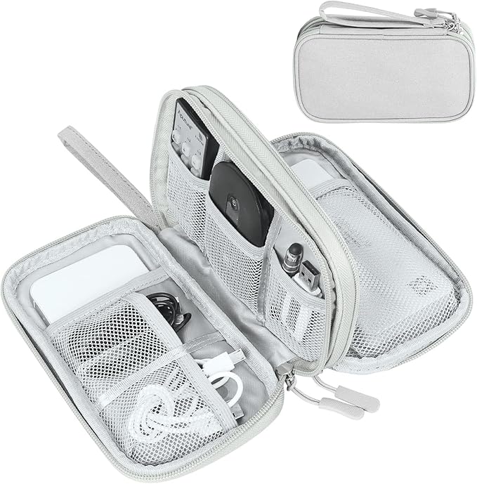 FYY Electronic Organizer, Travel Tech Pouch Bag, Cable Organizer Grey | Wrist Strap, Waterproof, Double Layers Portable Electronics Travel Carrying Case for Cord, Charger, Daily Business Trips Use by FYY