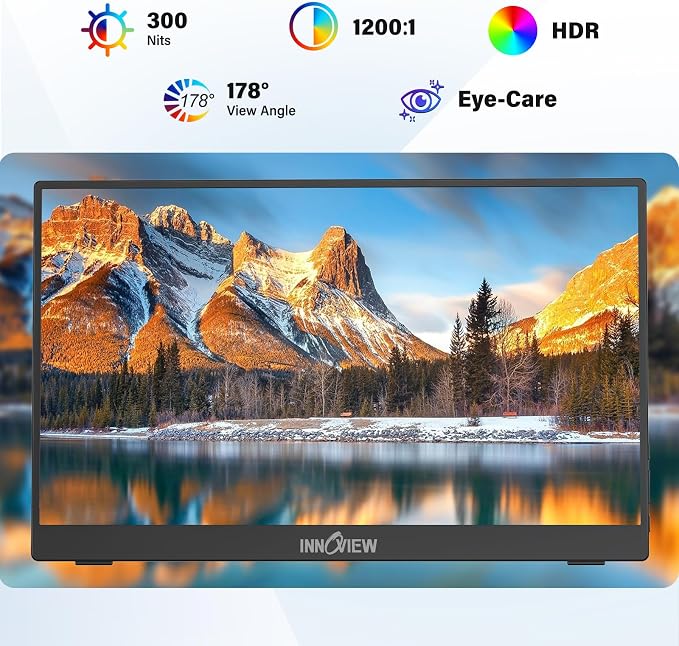 InnoView 15.6'' Portable Monitor for Laptop FHD 1080P USB-C Travel Monitors Built-in 90° Adjustable Stand Without Bag, HDR IPS Portable Laptop Monitor for MacBook PC Phone Xbox PS4/5 Switch - Image 2