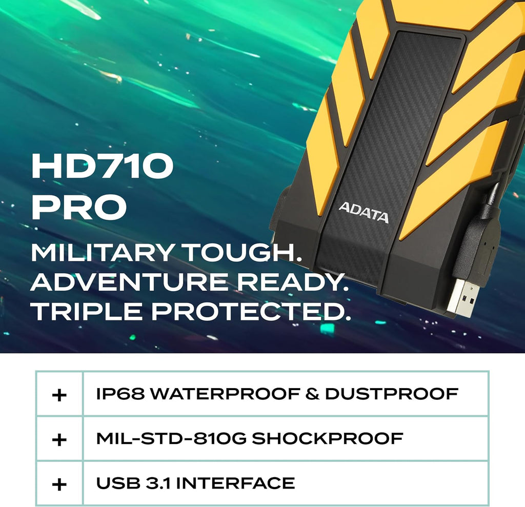 ADATA HD710 Pro, External Hard Drive, Yellow, 2TB - Image 2