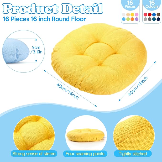 Fumete 16 Pcs Round Floor Cushions for Classroom Kids,Rainbow and Earthy | 16 Inch Diameter, Students Flexible Seating Pillows, Home Daycare School Reading Yoga Meditation, Soft Cushioned - Image 3