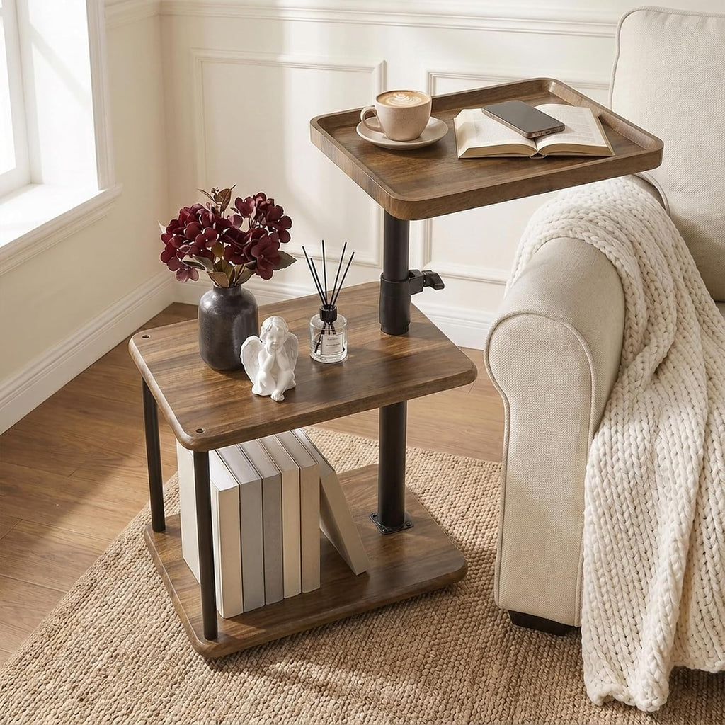 Rolling Side Table, Adjustable Swivel End Table by Bingyouth