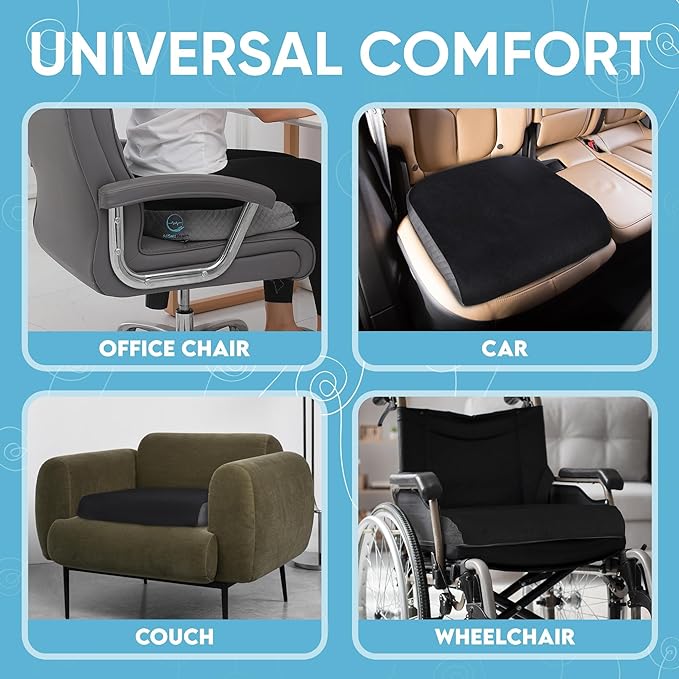 Large Seat Cushion (19” x 17” x 3”) Memory Foam for Office Chair, Wheelchair Cushions, Floor Pillow | Cushion Back Pain Coccyx Pain Relief | Plush Velvet Cover with Carry Handle - Image 4