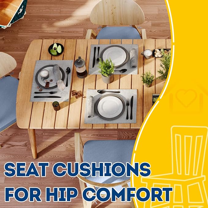 AAAAAcessories D-Shaped Chair Cushions, 2" Thick Dining Chair Pads with Ties and Removable, Machine-Washable Cover, 17" x 16", Set of 4, Light Blue - Image 8