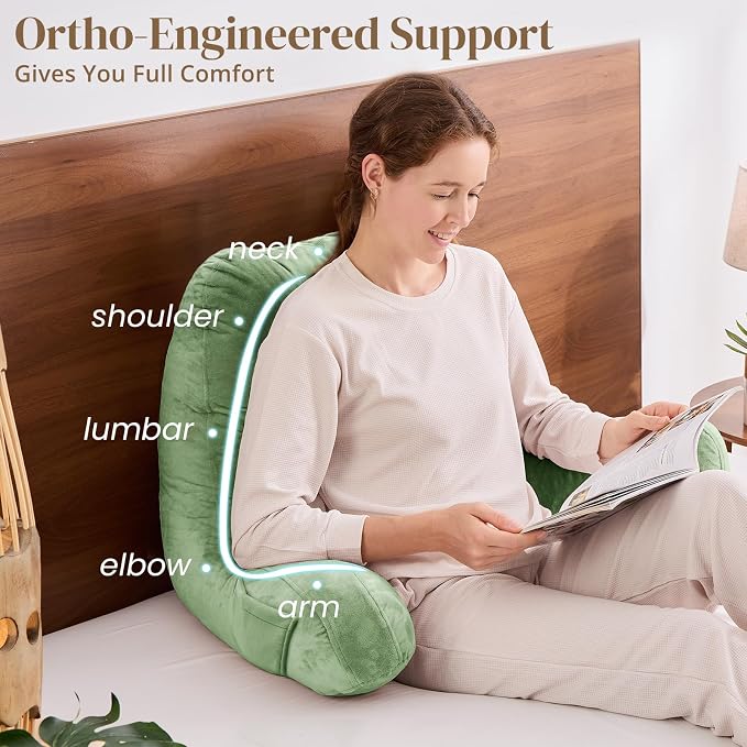 Sasttie Reading Pillow for Bed, Back Pillow for Sitting Up, Sage Green | 23" Backrest Support Cushion for Couch, Sofa, and Floor, Dorm Essentials, OEKO-TEX, Adjustable Down Alternative Fill - Image 4