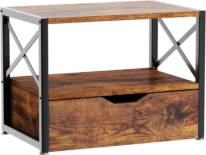 IBUYKE 2 Tier Desktop Printer Stand with Drawer Storage TLJ006H | Multi-Purpose Desk Organizer,Wooden Printer Stand for Folders,Books,for Fax Machine, Scanner,Home Office by IBUYKE