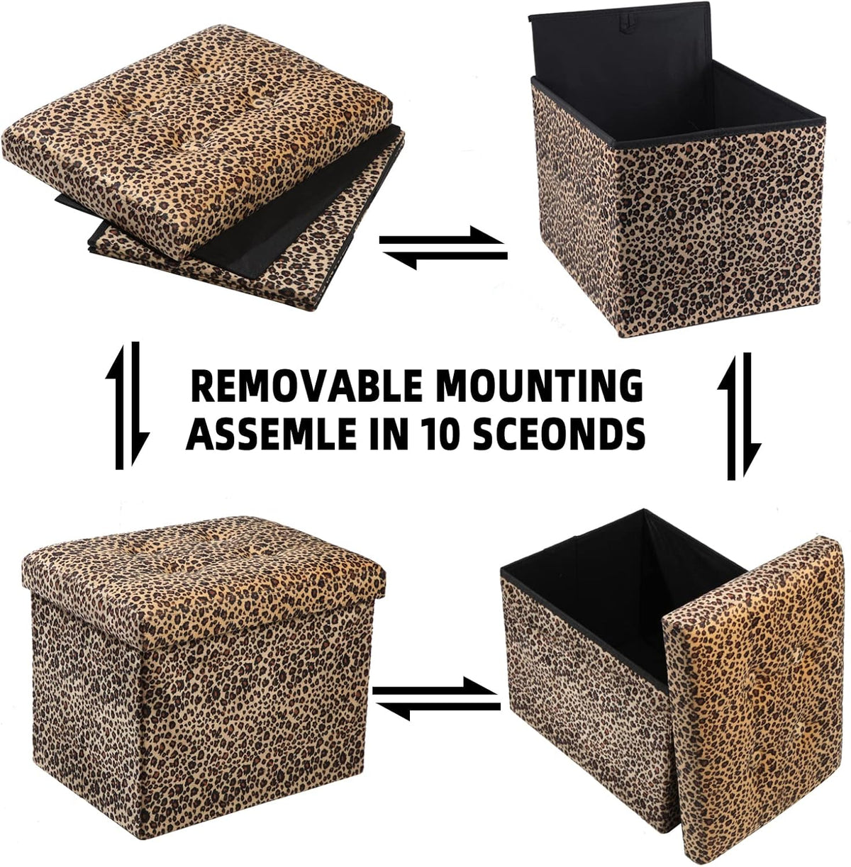 ALASDO Ottoman Storage Ottoman Footrest Stool Foldable Foot Rest Footstool Bench for Living Room 17x13x13inches Leopard Print - Image 6