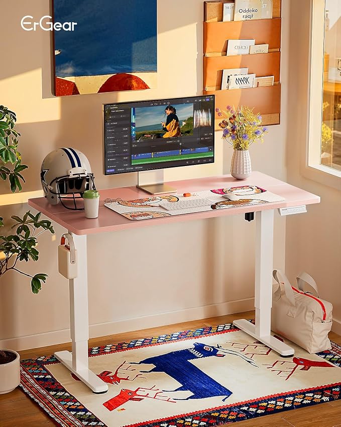 ErGear Height Adjustable Electric Standing Desk, 32 x 19 Inches Sit Stand up Desk, Memory Computer Home Office Desk, Pink - Image 2