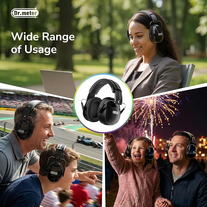 Dr.meter Hearing Protection Ear Muffs, 31dB Noise Reduction Safety Earmuffs with Adjustable Headband for Adults Kids Autism Sensory, Ear Muff for Yard Work, Mowing or Hunting -Pure Black 2PACK - Image 7