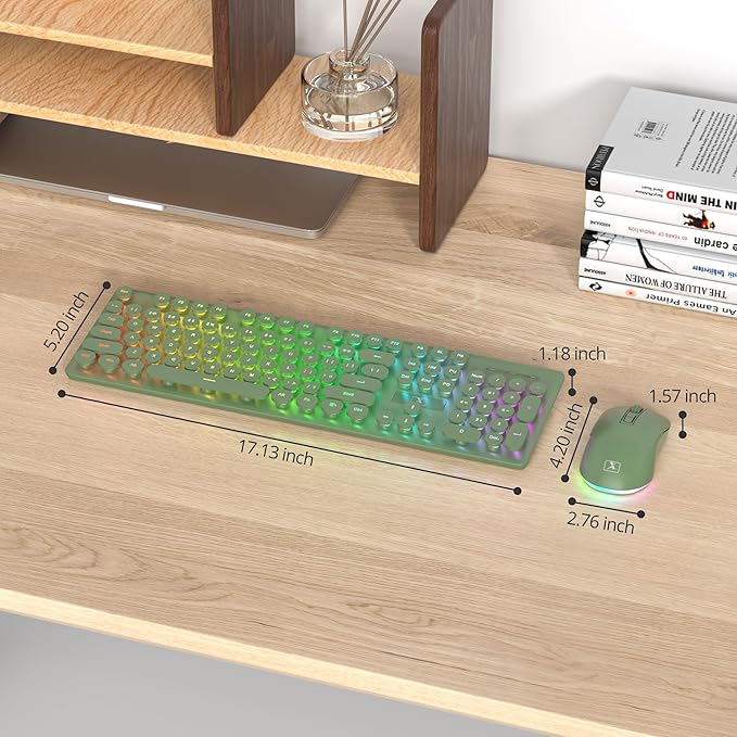 Backlit Wireless Keyboard and Mouse, 2.4GHz Light Up Typewriter Rechargeable Cordless Quiet Keyboard with USB Receiver for PC/Laptop(Dark Green) - Image 6