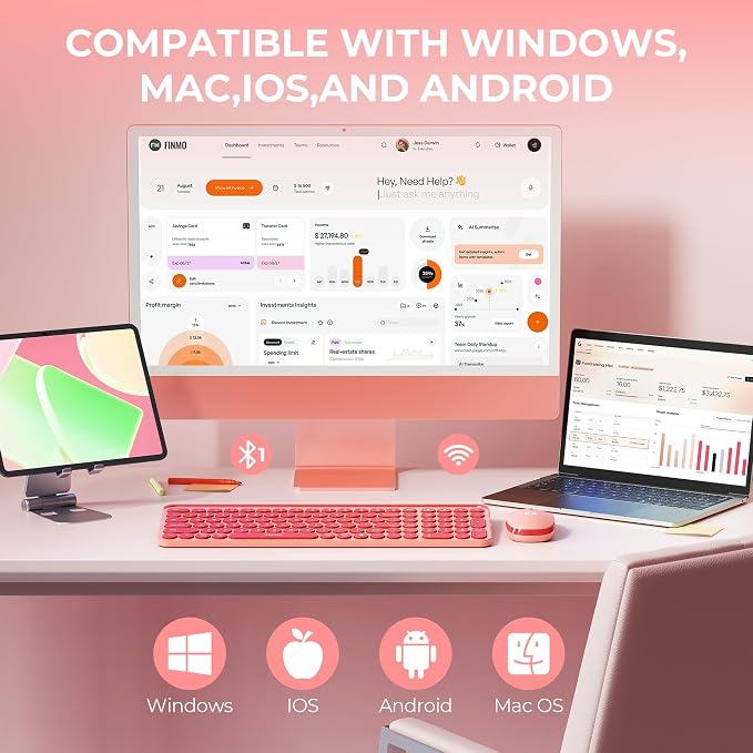seenda CTU-301 Bluetooth Keyboard and Mouse Combo for iPad,Coral Pink | Bluetooth+2.4G combo with tablet holder, full-size keys and quiet clicks for iPad, iPhone, Mac, Windows and Android. - Image 7