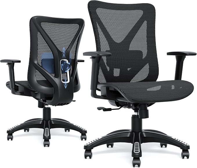 Ergonomic Office Chair, Mesh Computer Desk Chairs with Adjustable Lumbar Support, 3D Armrests, Tilt Function, Comfy Wide Seat, Swivel Executive Work Task Chair for Company and Home by MOLENTS