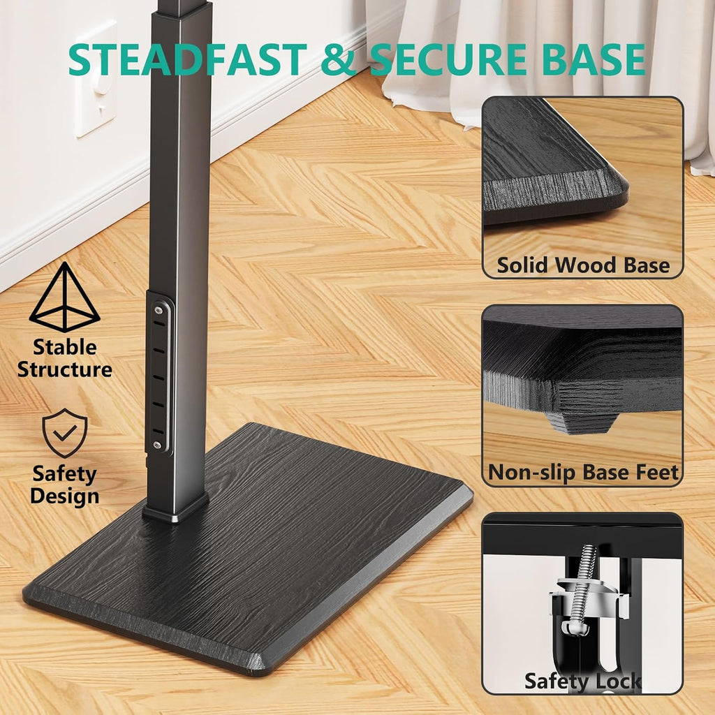 WALI Floor TV Stand with Power Outlet, Tall TV Stand Mount for 32-75 inch TV up to 110 lbs, Swivel and Height Adjustable TV Stands with Wood Base for Bedroom, Living Room(TVDVD-7P), Black - Image 6