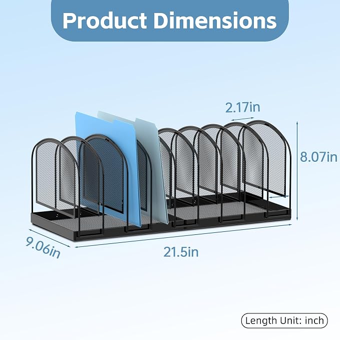 9-Section File Organizer for Desk, Metal File Folder Holder, Black | 9 Vertical Compartments with Sturdy Metal Base for Office Documents Books Magazines and Laptop - Image 4