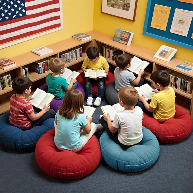 Floor Cushions For Kids 6Pack, Round Flexible Classroom Seating, 15 inch | Waterproof Floor Pillows With Handles, Safe Smolder Resistance Sitting Pillow For Elementary, Daycare & Reading, Multicolor - Image 9