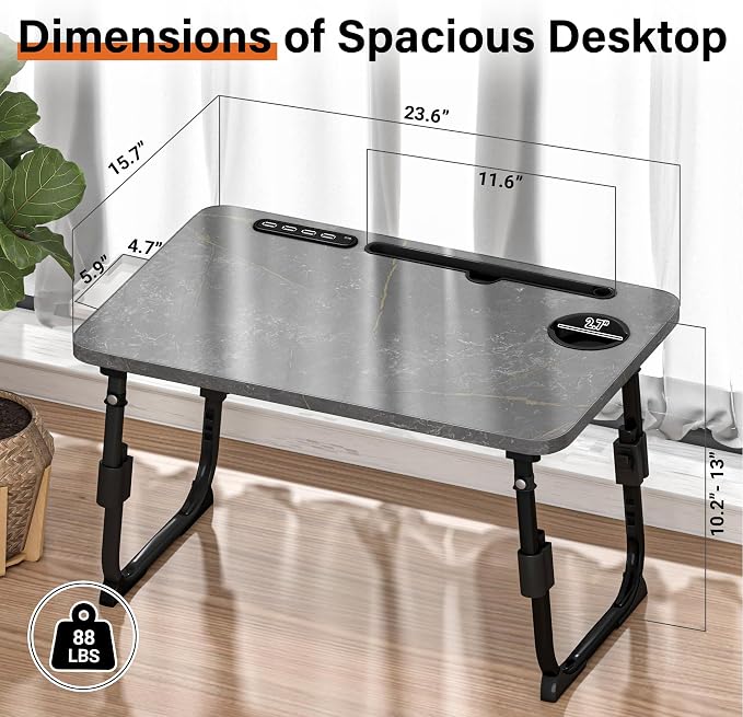 Lap Desk for Bed Adjustable Height with USB Port 23.6" x15.7" Desktop | Storage Drawer, Bookshelf, Fits 17" Laptop, For couch WFH Study, Foldable Non-Slip No Assembly Sturdy Lightweight DeepStone - Image 4