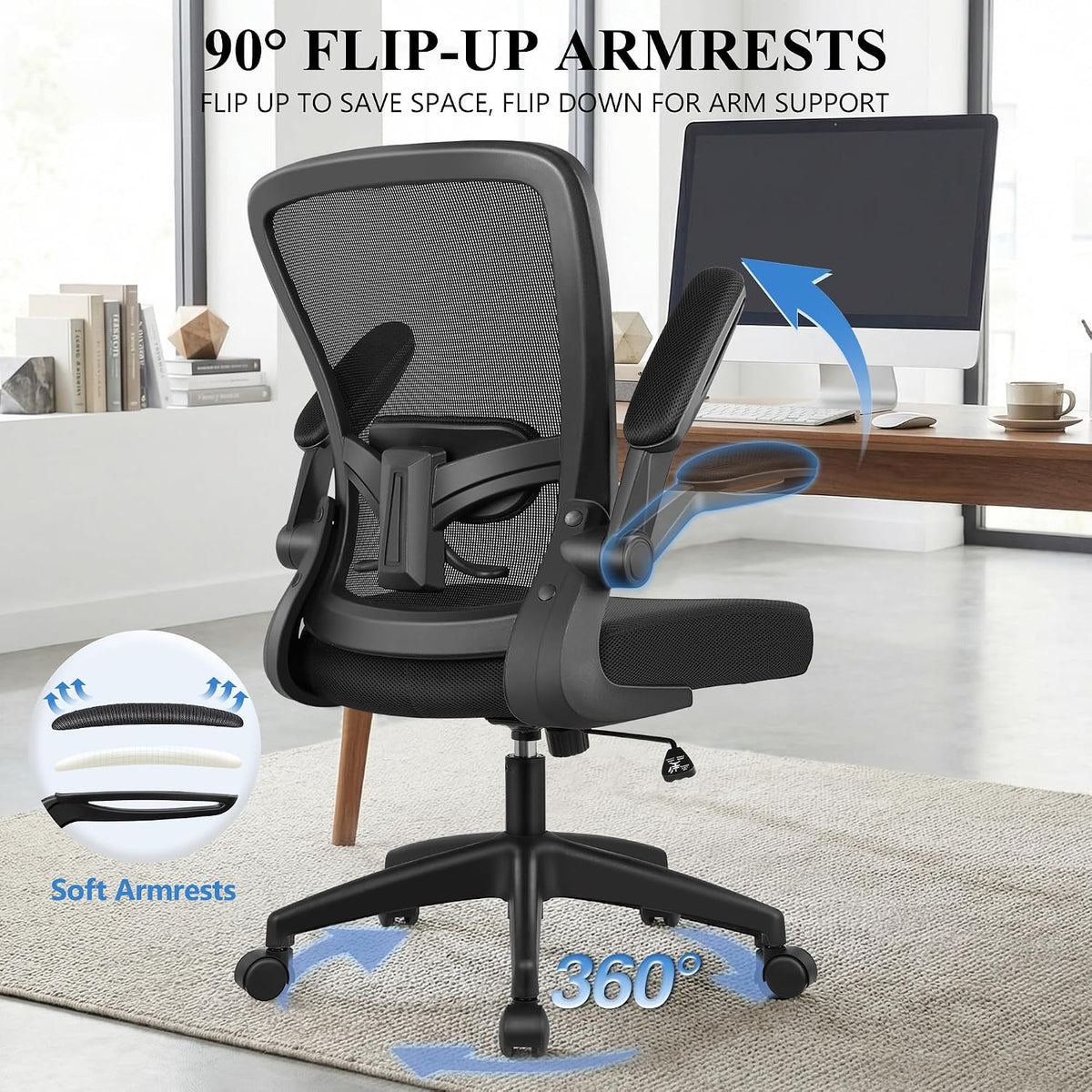 FelixKing Office Chair, Ergonomic Desk Chair Breathable Mesh Chairs with Adjustable High Back Lumbar Support Flip-up Armrests, Executive Rolling Swivel Comfy Task Computer Chairs for Home Office - Image 7