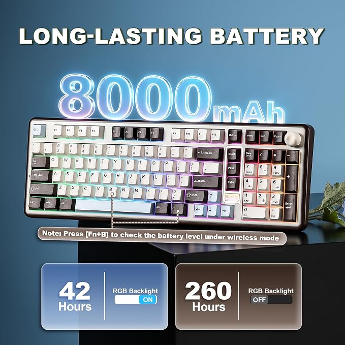 YUNZII B98 PRO 96% Wireless Mechanical Keyboard(Coffee Brown, Milk Switch) | QMK/VIA, with Numpad, Dual-Style Knob Design, Creamy Pre-Lubed Switches, Hot Swap, Gasket Mount, RGB for Gaming/Win/Mac - Image 7