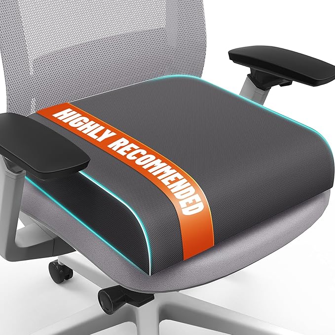 SweetSlubr Seat Cushion, Chair Pad, Memory Foam Tailbone Pain Relief | Office Chair Cushion for Tailbone Pain Relief, Non-Slip Cover, Soft Support for Office Chair, Car Seat, Airplane,X-Large/Gray by Unknown