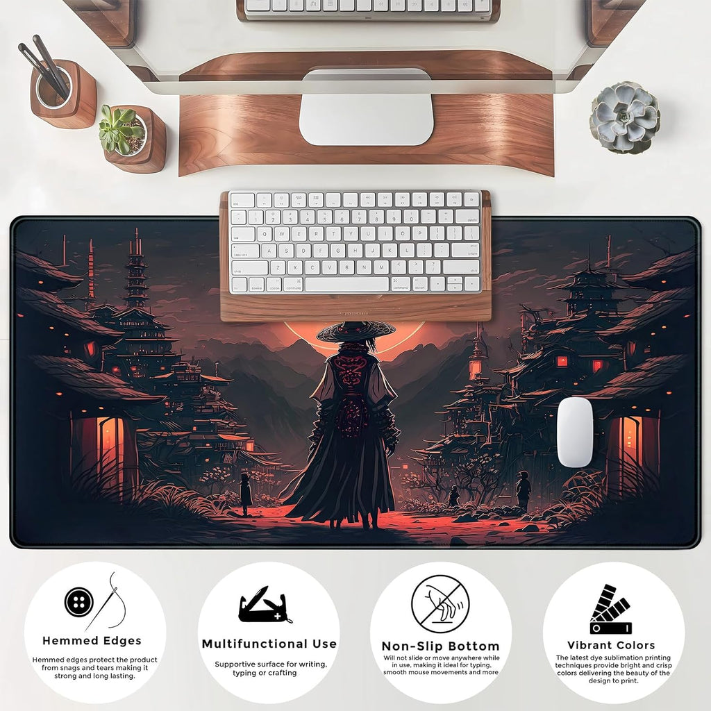 Japanese Landscape Desk Mat Post Moonlight Samurai Mouse Pad Large Dark Aesthetic Desk Pad Gaming Mousepad Extended XXL 31.5 x 15.7 in Laptop Computer Mouse Keyboard Mat - Image 6