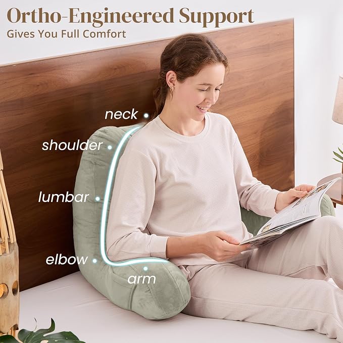 Sasttie Reading Pillow for Bed, Back Pillow for Sitting Up, Linen | 21" Backrest Support Cushion for Couch, Sofa, and Floor, Dorm Essentials, OEKO-TEX, Adjustable Down Alternative Fill - Image 4