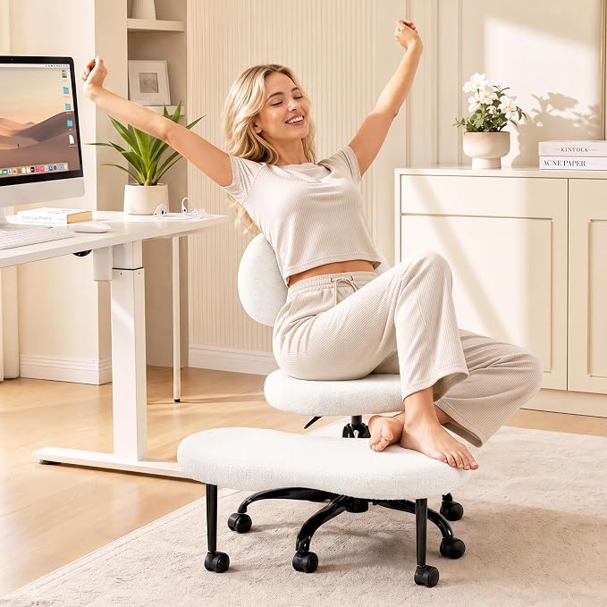Criss Cross Legged Office Chair, ADHD Chair with Wider Footrest and Wheels | Ergonomic cross legged chair with lumbar support, 360° swivel and Adjustable Height, Kneeling Chair for Meditation, Yoga by Unknown