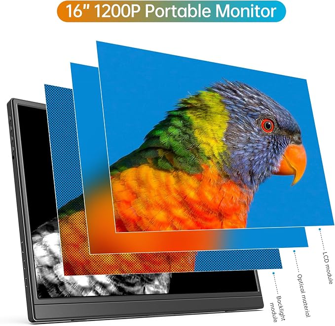 Portable Monitor 16.0inch FHD 1920 * 1200P USB C HDMI Ultra-Slim IPS Travel Display & Speakers, HDR Plug&Play, External Monitor for Laptop PC, Phone, Mac - Image 3
