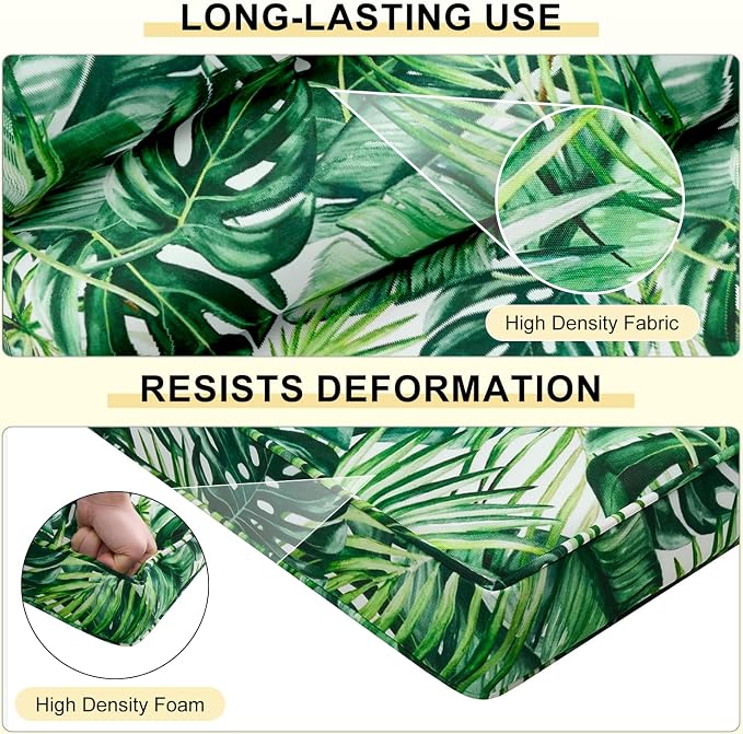 downluxe Outdoor Chair Cushions Set of 4, Waterproof 19" x 19" x 3" Patio Chair Cushion with Non-Slip Ties & Handle, Square Outdoor Cushion for Patio Furniture with Removable Cover, Palm Leaves - Image 4