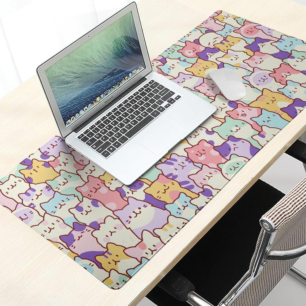 Kawaii Cats Gaming Mouse Pad XL Cute Anime Kittens Japanese Extended Large Desk Mat 31.5”x11.8” Cats Desk Pad for Gamer Non-Slip Rubber Base Stitched Edge Long Keyboard Mousepad for PC Computer Laptop - Image 7