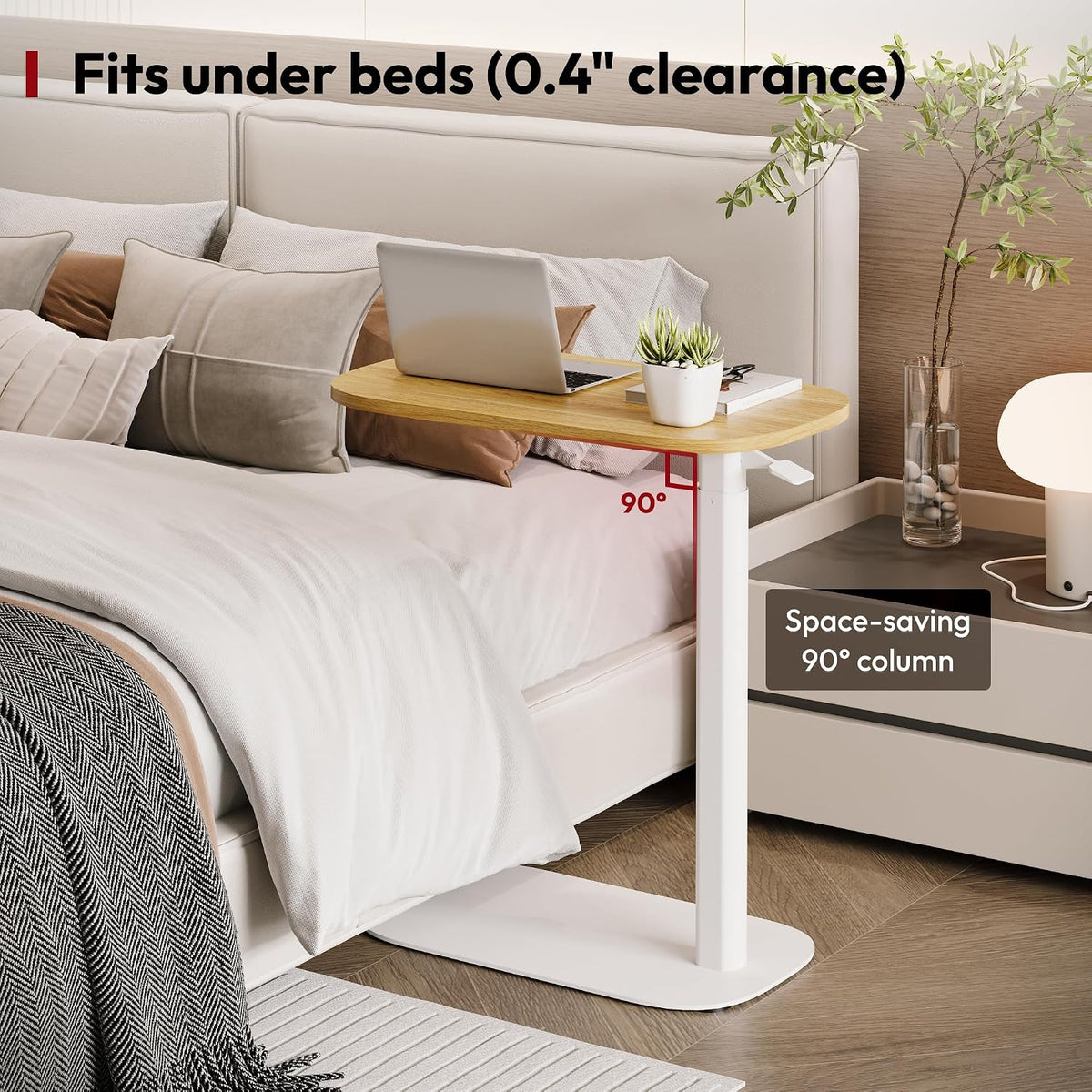 SANODESK 24''Pneumatic Height Adjustable Overbed Bedside Table Mobile - Image 3