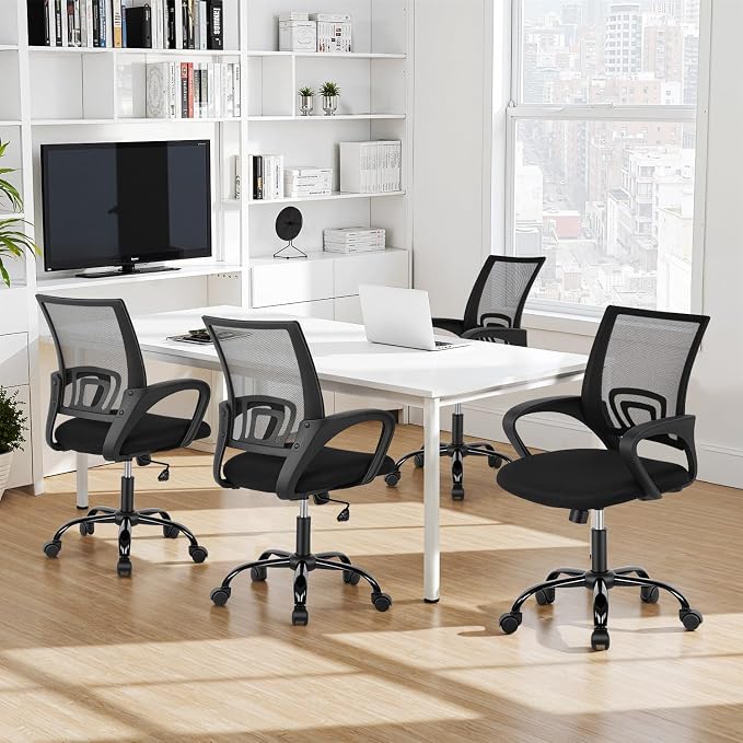 FDW Ergonomic Office Chair Home Desk Chair Task Mesh Computer Chair Gaming with Back Lumbar Support Armrest Modern Swivel Modern Adjustable Rolling Executive Mesh Chair for Women Men (Black) | with Lumbar Support & Adjustable Height | Breathable Mid-Ba... - Image 2