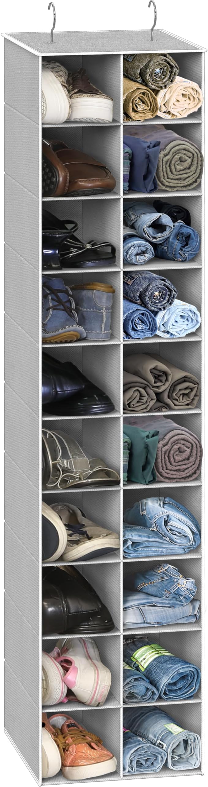 Simple Houseware 20 Section Shelves Hanging Shoes Organizer, Gray | Dual Metal Hooks, 10 Tier, Holds Up to 20 lbs, for Narrow Space by SimpleHouseware