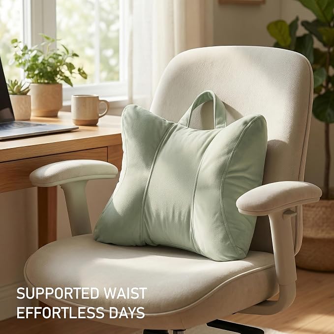 Lumbar Support Pillow for Office Chair and Car Seat, Celadon Green | Ergonomic 3-zone back cushion with a removable, washable corduroy cover for comfortable sitting on sofas and recliners - Image 2