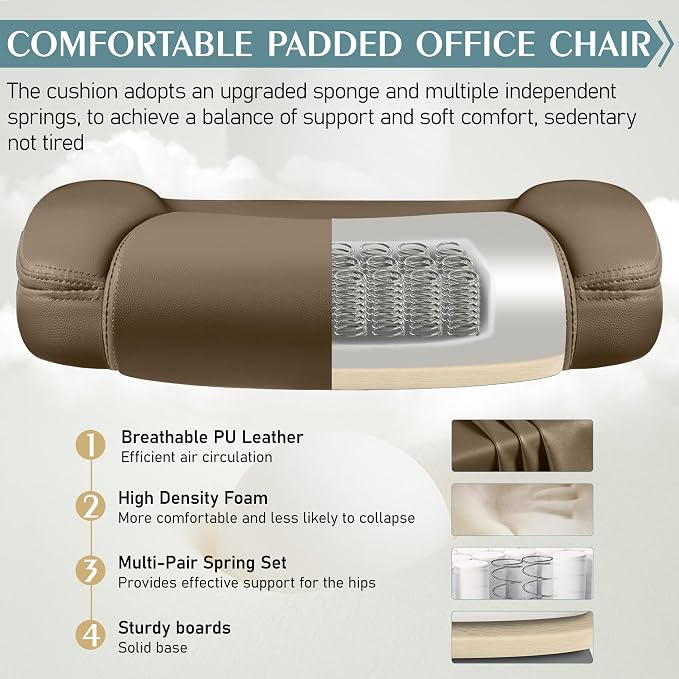 Leather Office Chair, PU Home Computer Desk Chairs with Ergonomic Back Support, 360°Swivel Free，Small Gaming Chair with Wheels and Adjustable Armrests, for Short People Use - Image 5