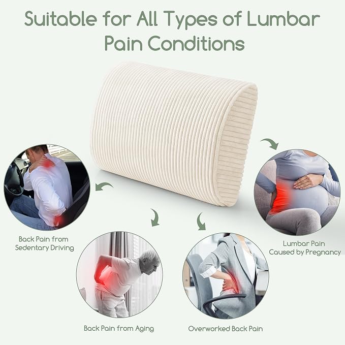 HIGOGOGO Lumbar Support Pillow for Recliner Chair/Accent Chair/Couch, Large Memory Foam Back Support Cushion for Elderly, Recliner Cushions for Back Rest, Pain Relief, Reading, Washable Cover, Beige - Image 6