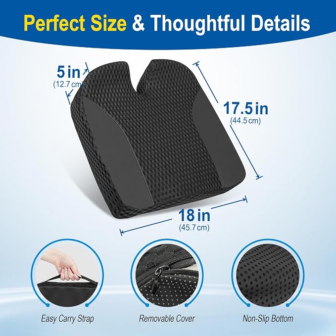 Lofty Aim Car Seat Cushion for Driving, Memory Foam Driver Seat Cushion | Car Seat Cushion for Long Driving Comfort, Driver Seat Pillow Adds Height and Support for Cars, Trucks, Office Chairs, Black - Image 7