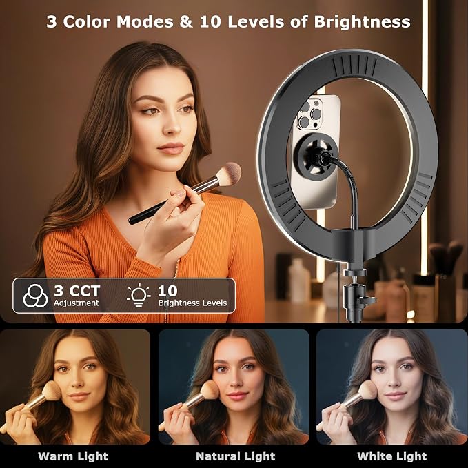 10" Adjustable Desk Ring Light with Magnetic Phone Stand for Zoom Meetings | 10" Halo Ring Light with 3 Lighting Modes and 10 Dimmer Settings, Perfect for Home Office, Youtube, and Video Conferencing - Image 5