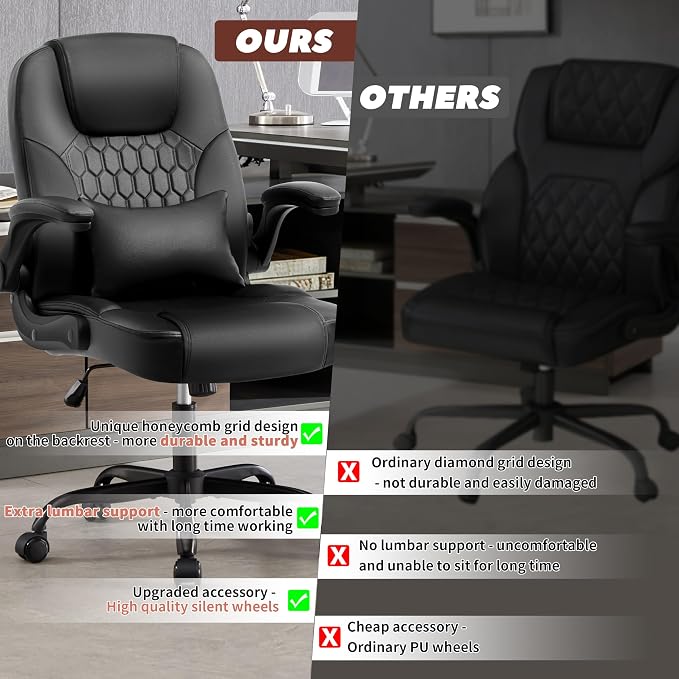 Leather Office Chair Swivel Lumbar Support for Short People Black | Executive Office Chair PU,Leather Office Chair with Wheels,360° Swivel Rolling Chair with Padded Arm,Ergonomic Computer Chair - Image 6