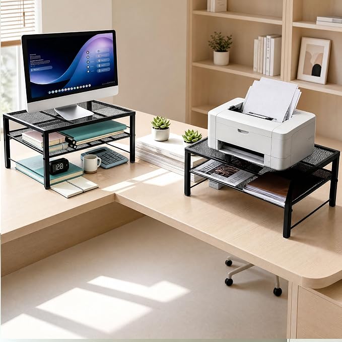 COSYAWN Metal Monitor Stand Riser, 2-Tier Desk Organizer for Laptop, 2 Pack - Image 7